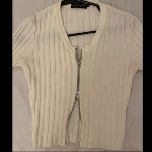 Pretty Little Thing White Cropped Zip Up Cardigan